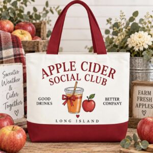 Apple Cider Social Club Tote | Long Island Fall Market Bag (14.96" x 18.5")