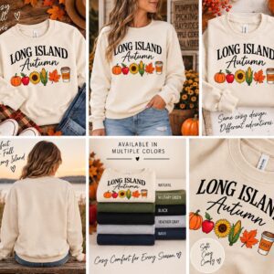 Alternative view of Long Island Autumn Crewneck Sweatshirt | Long Island Fall Shirt | Pumpkin Apple Cider Sweatshirt | LI Fall Crewneck | Cozy Fall Gift
