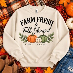 Alternative view of Long Island Fall Sweatshirt | Farm Fresh Pumpkin Crewneck (Unisex)
