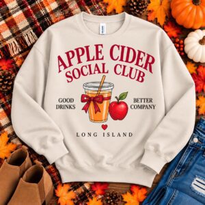 Apple Cider Social Club Sweatshirt | Long Island Fall Crewneck (Collegiate Style)
