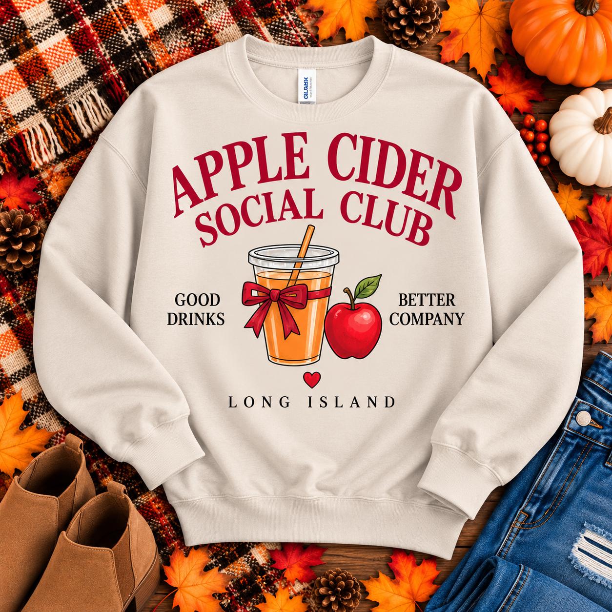 Apple Cider Social Club Sweatshirt | Long Island Fall Crewneck (Collegiate Style)