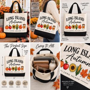 Alternative view of Long Island Autumn Tote Bag | Fall Long Island Gift | Pumpkin Apple Cider Tote | Fall Farm Bag | Farmers Market Tote | LI Fall Gift