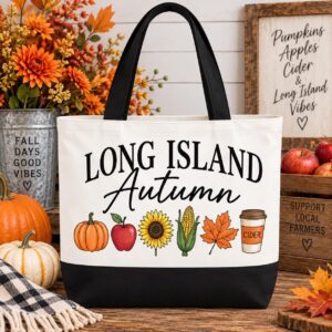 Long Island Autumn Tote Bag | Fall Long Island Gift | Pumpkin Apple Cider Tote | Fall Farm Bag | Farmers Market Tote | LI Fall Gift