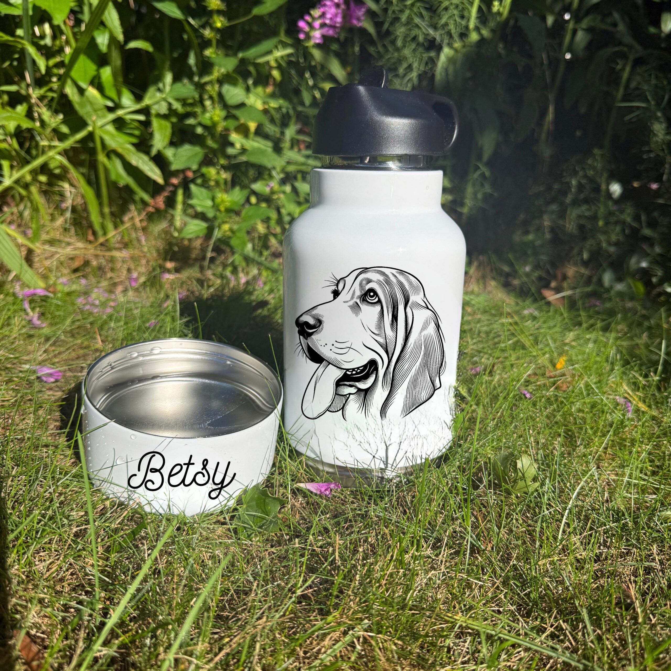Basenji, Basset Hound, Beagle Custom Dog Water Bottle with Bowl - Image 4