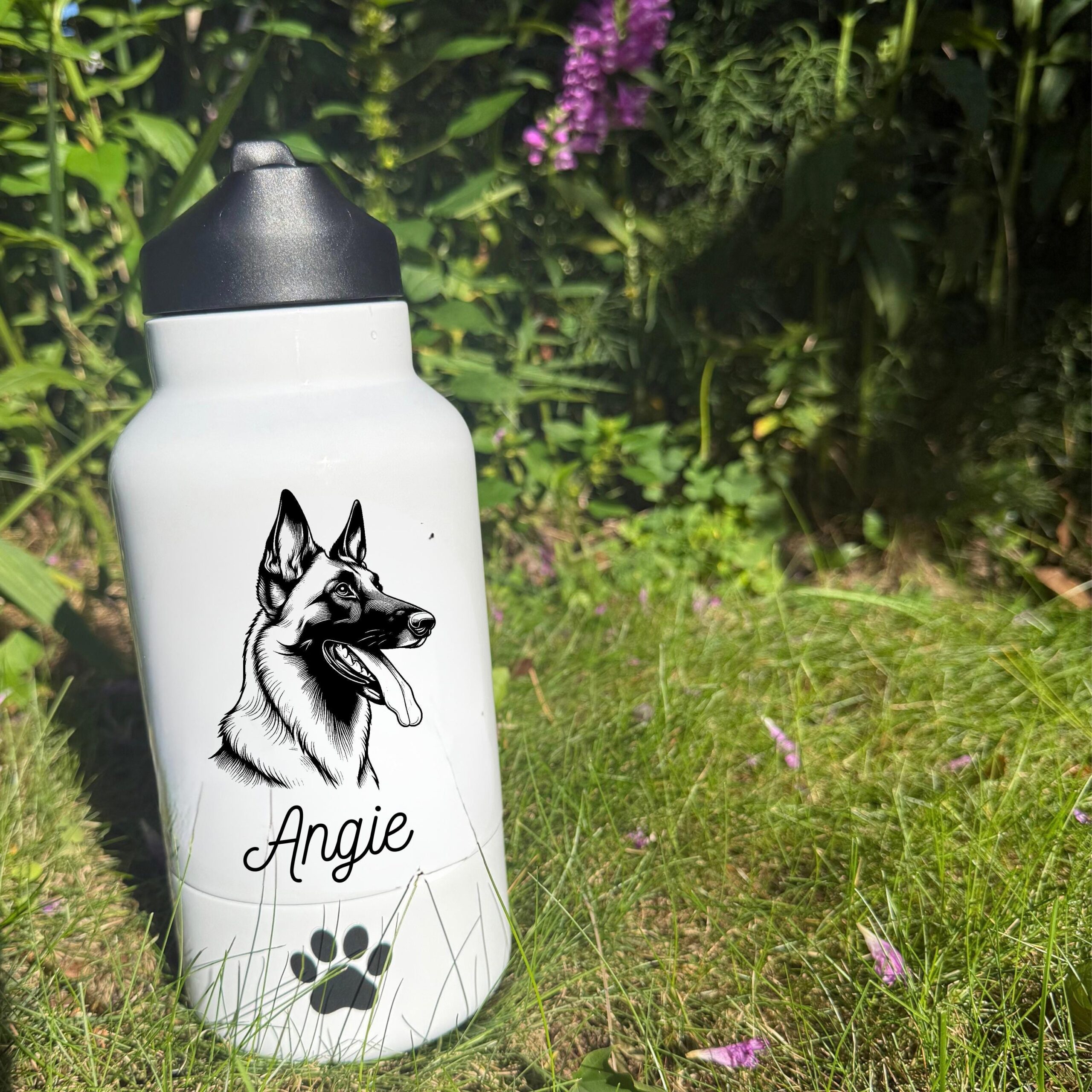 Bearded Collie, Bedlington Terrier, Belgian Malinois Custom Pet Portrait Dog Water Bottle with Bowl - Image 4