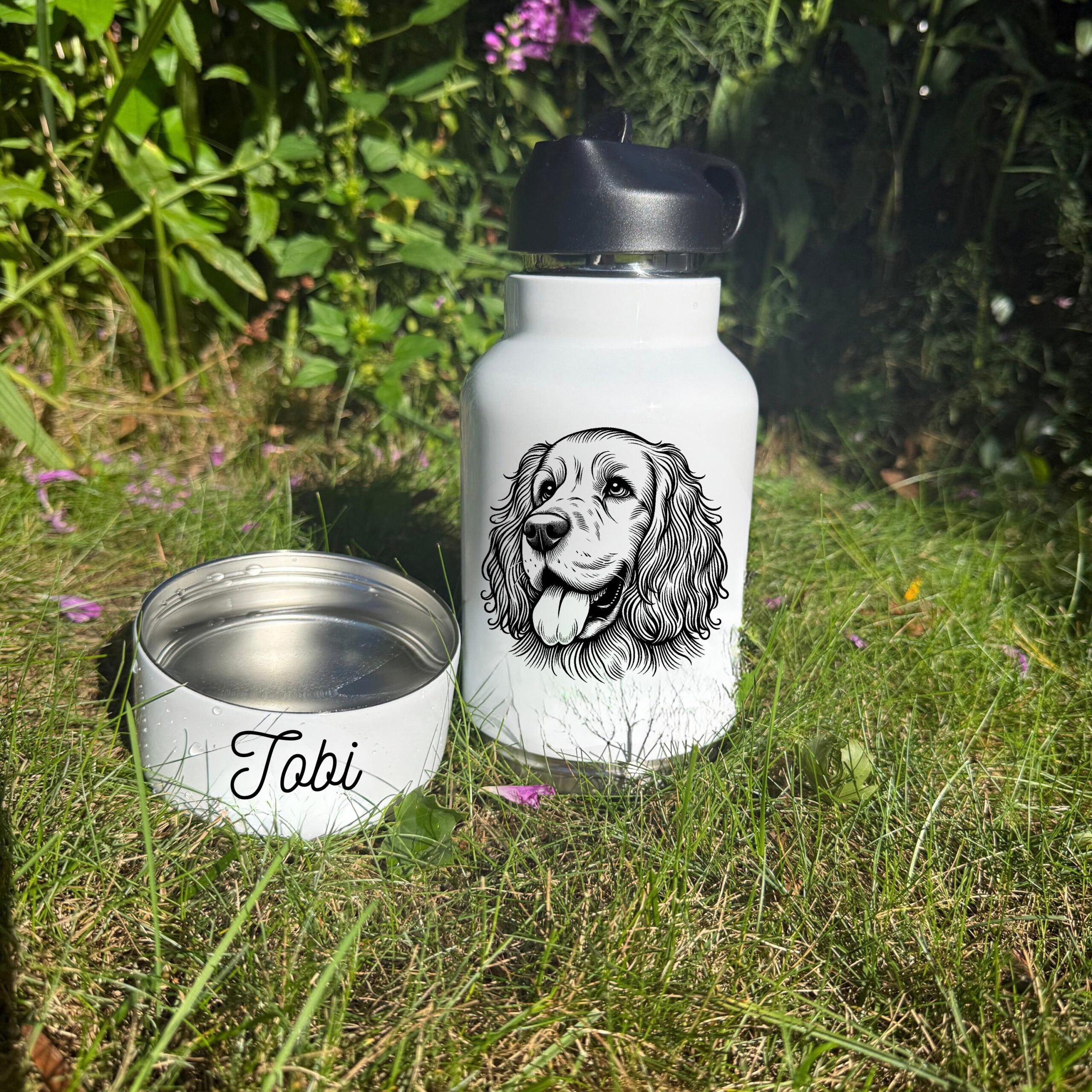 Chow Chow, Clumber Spaniel or Cockapoo Custom Pet Portrait Bottle and bowl - Image 2