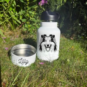 Alternative view of Cocker Spanie, Collie or Coton de Tulear Custom Pet Portrait Bottle and bowl