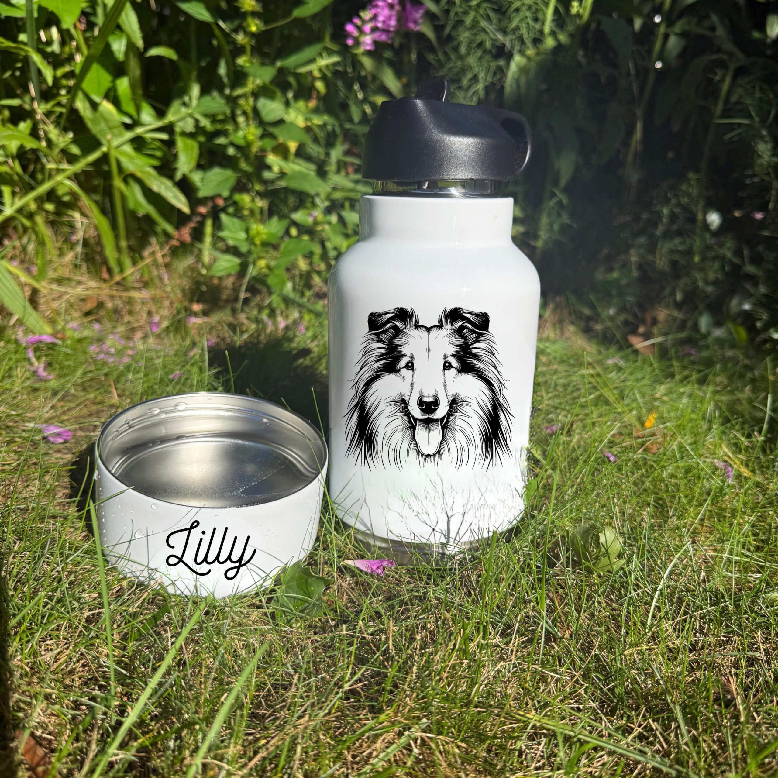 Cocker Spanie, Collie or Coton de Tulear Custom Pet Portrait Bottle and bowl - Image 2