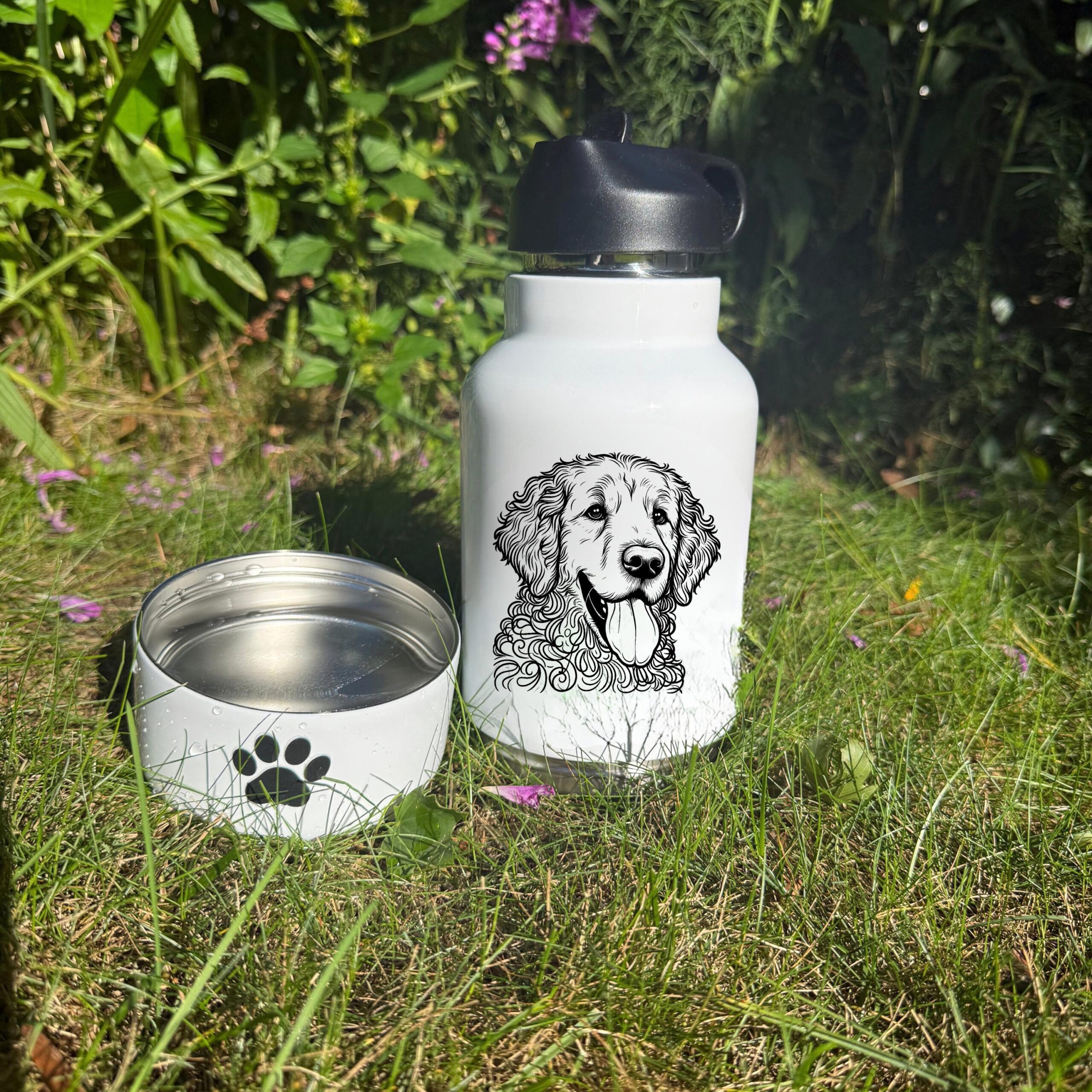 Curly-Coated Retriever, Dachshund & Dalmatian Custom Pet Portrait Bottle and bowl