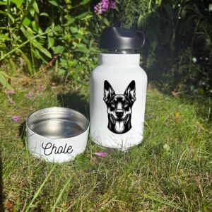 Alternative view of German Pinscher , French Bulldog or German Shepherd Custom Pet Portrait Bottle and bowl