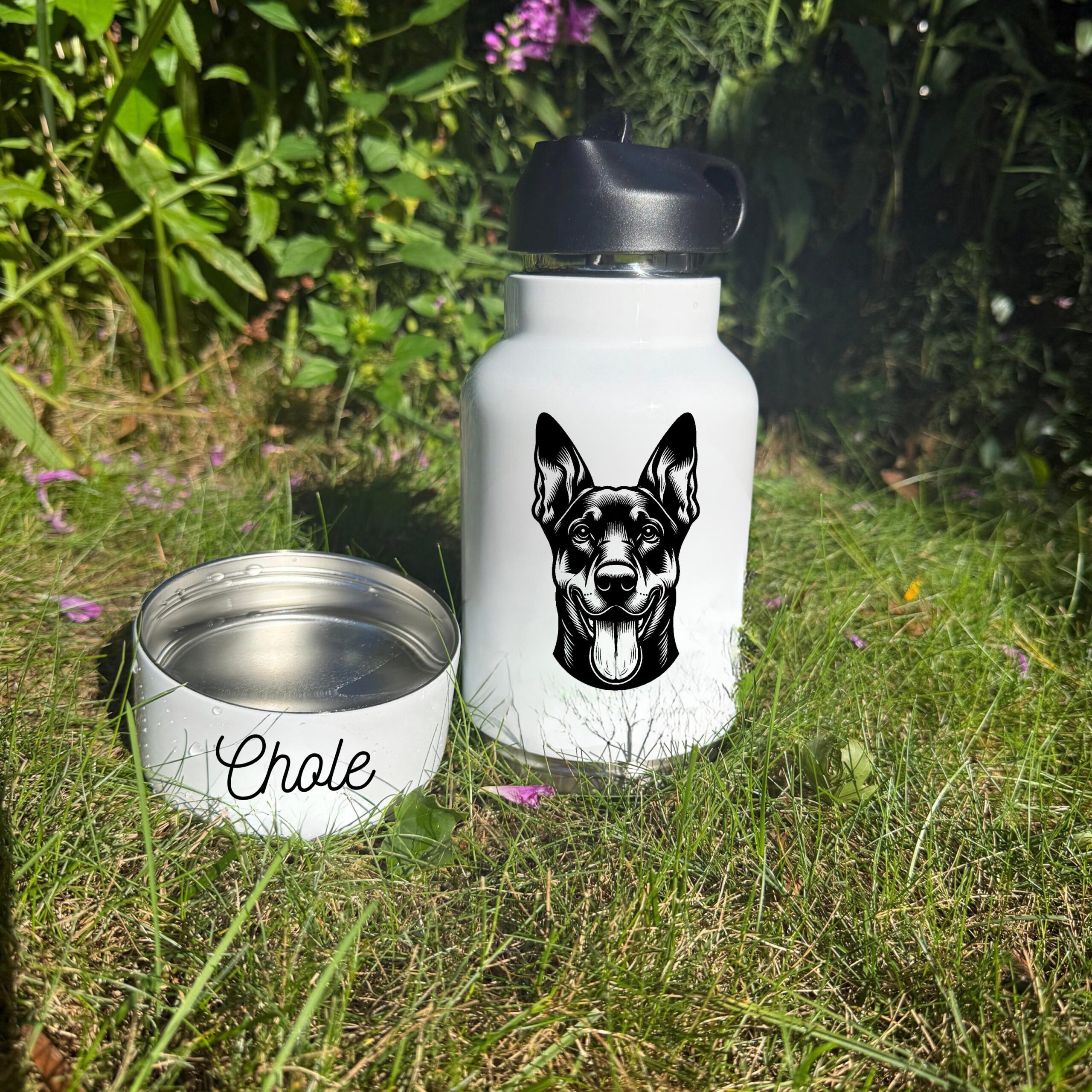 German Pinscher , French Bulldog or German Shepherd Custom Pet Portrait Bottle and bowl - Image 2