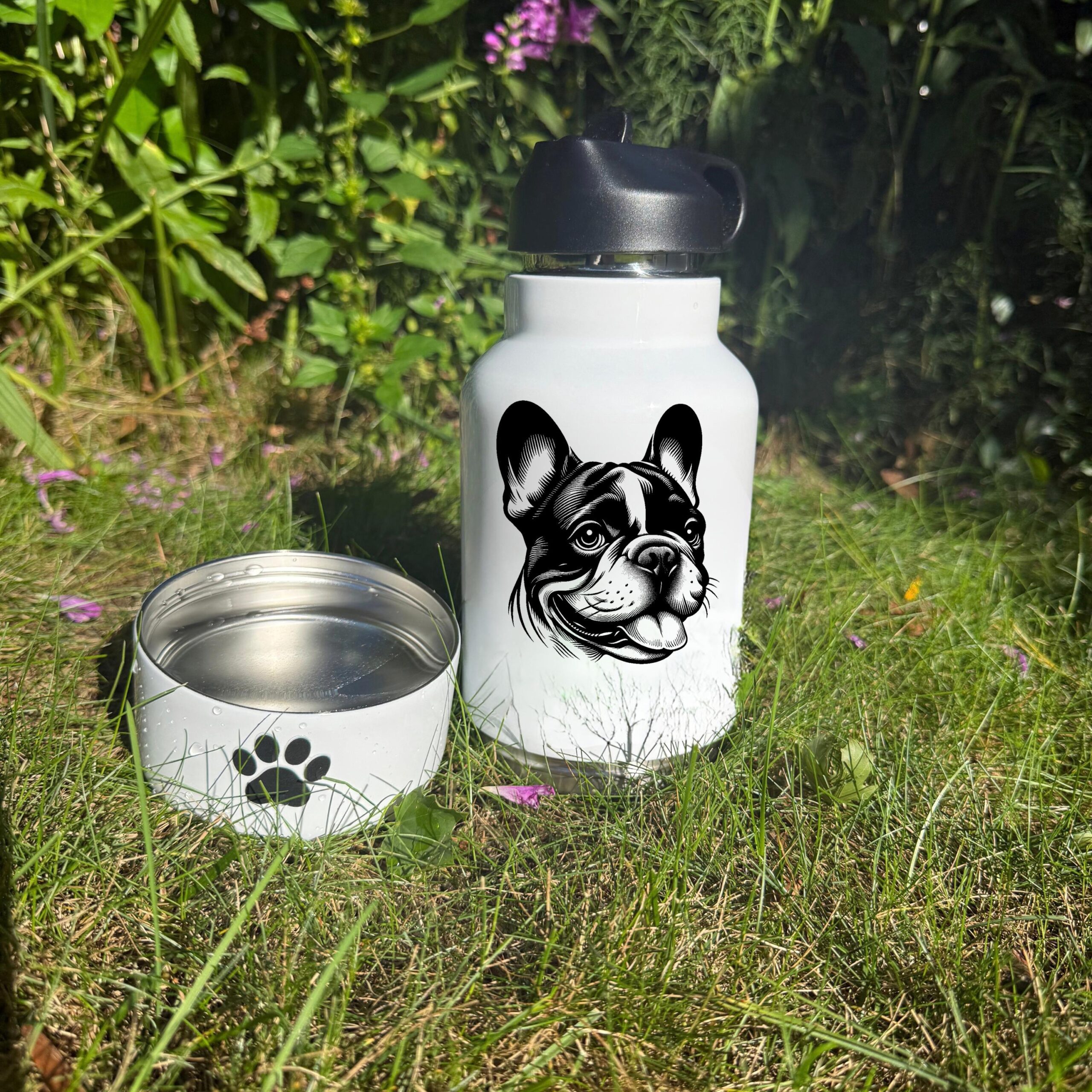 German Pinscher , French Bulldog or German Shepherd Custom Pet Portrait Bottle and bowl