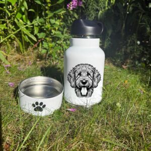 Goldendoodle, Gordon Setter & Great Dane Custom Pet Portrait Bottle and bowl