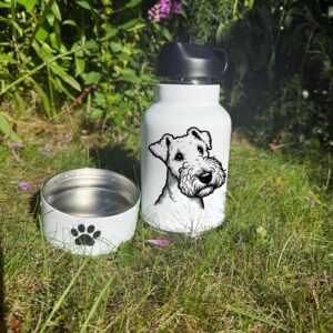 Lakeland Terrier, Lancashire Heeler or Leonberger Custom Pet Portrait Bottle and bowl