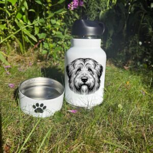 Pointer, Polish Lowland Sheepdog or Pomeranian Custom Pet Portrait Bottle and bowl