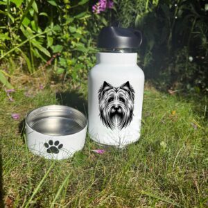Skye Terrier, Sloughi or Small Munsterlander Pointer Custom Pet Portrait Bottle and bowl