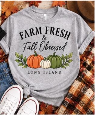 Long Island Fall Shirt | Farm Fresh & Fall Obsessed Tee | Pumpkin Shirt | Long Island Autumn Shirt | Farm Stand Fall T-Shirt - Image 2