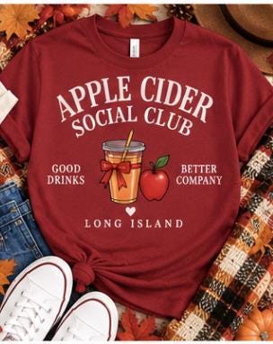 Apple Cider Social Club Shirt | Long Island Fall Shirt | Apple Picking Tee | Fall Drinks Shirt | Autumn Long Island T-Shirt - Image 2