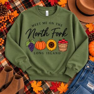 North Fork Long Island Fall Sweatshirt | Grapes, Pumpkins, Sunflowers, Apples (Crewneck)
