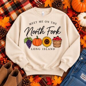 Alternative view of North Fork Long Island Fall Sweatshirt | Grapes, Pumpkins, Sunflowers, Apples (Crewneck)