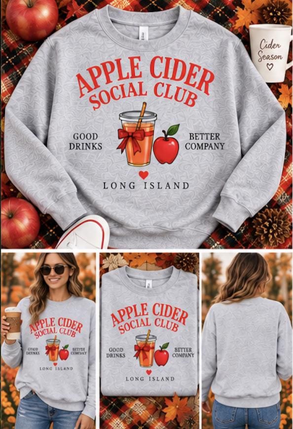 Apple Cider Social Club Sweatshirt | Long Island Fall Crewneck (Collegiate Style) - Image 3