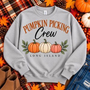 Alternative view of Pumpkin Picking Crew Sweatshirt | Long Island Fall Crewneck | Pumpkin Patch Sweatshirt | Fall Long Island Shirt | Autumn Farm Gift