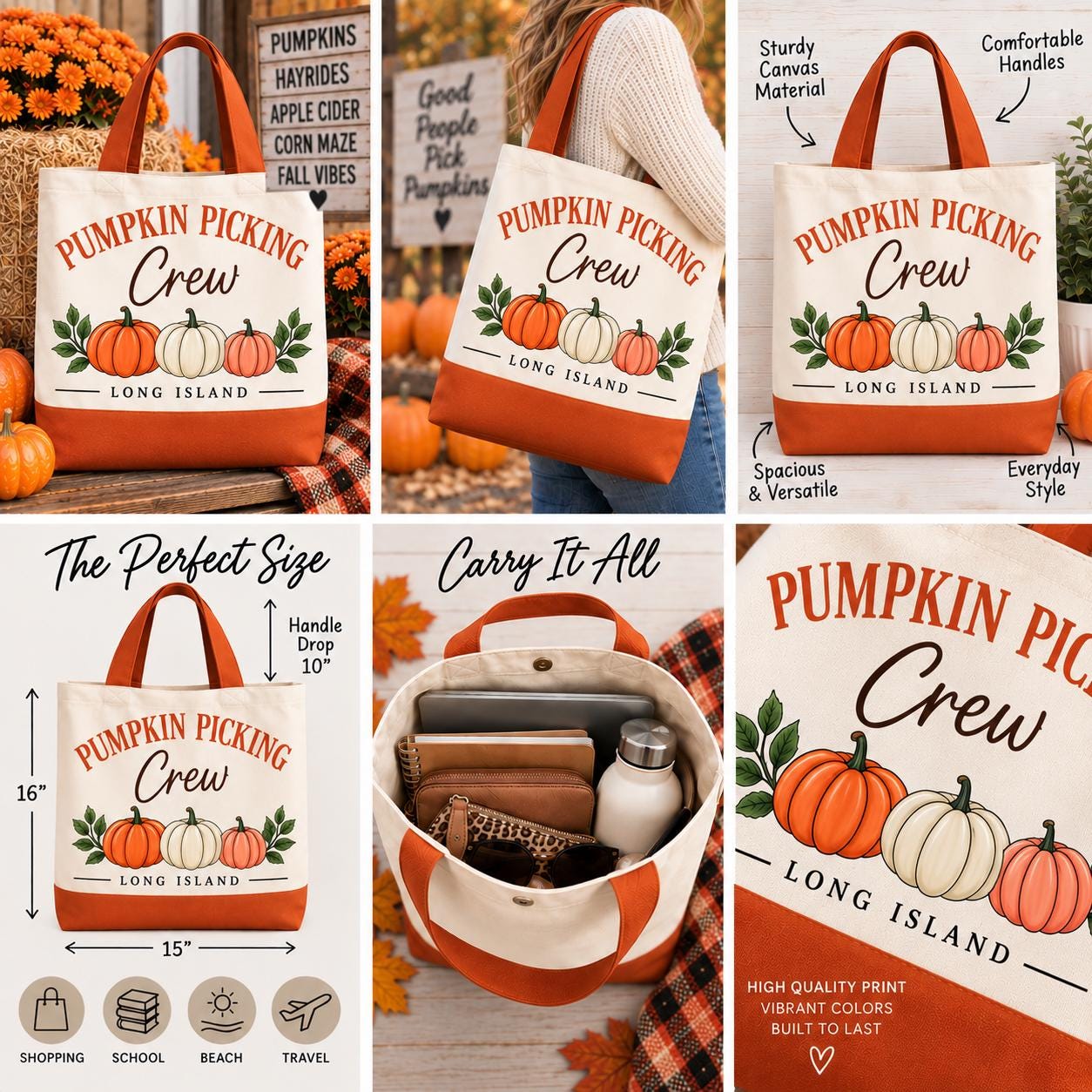 Pumpkin Picking Crew Tote | Long Island Fall Market Bag (14.96" x 18.5") - Image 2