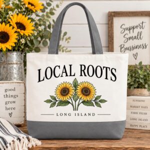 Local Roots Long Island Tote | Sunflower Design, Farmers Market Bag