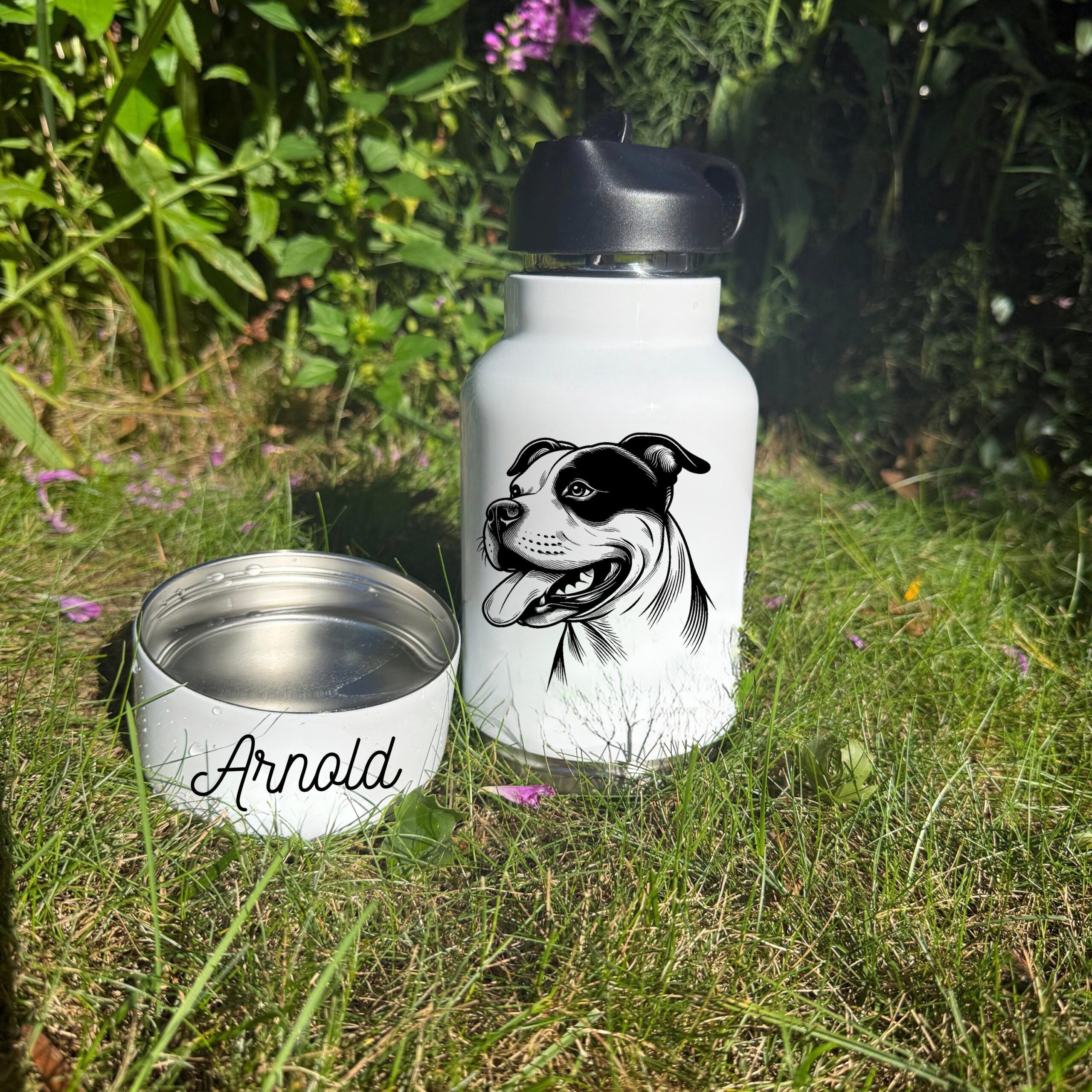 American Pit Bull Terrier, American Staffordshire Terrier or American Water Spaniel Personalized Dog Water Bottle with Bowl - Image 3