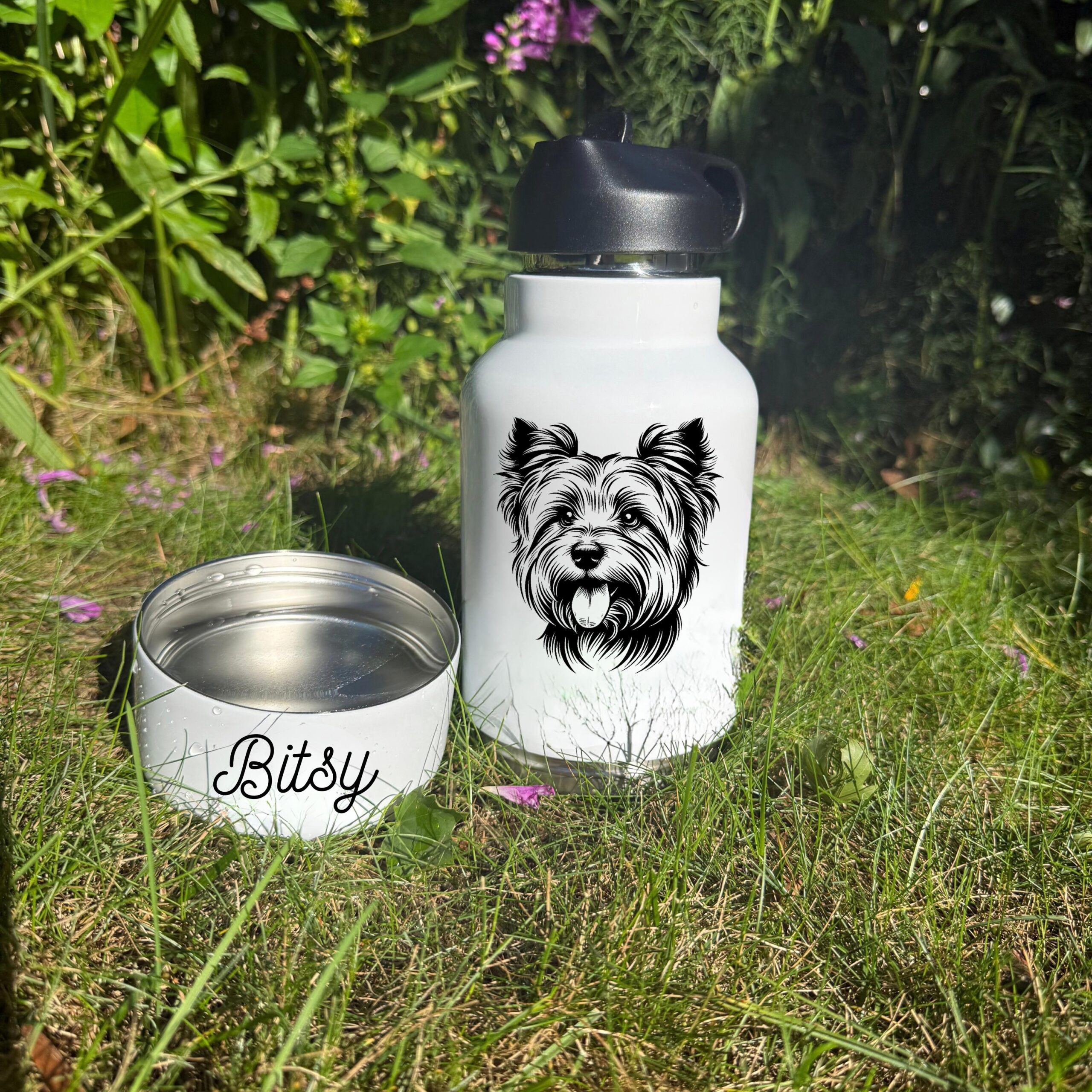Australian Shepherd, Australian Terrier, Barbet Custom Dog Water Bottle with Bowl - Image 3