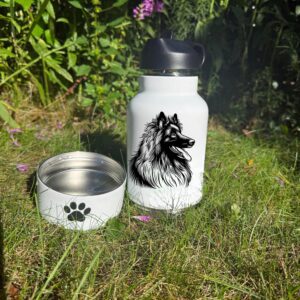 Belgian Tervuren, Bergamasco, Berger Picard Custom Pet Water Bottle with Bowl