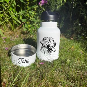 Alternative view of Cavalier King Charles Spaniel, Chesapeake Bay Retriever or Chihuahua Custom Pet Portrait Bottle and bowl