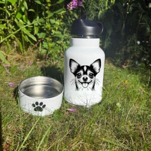 Cavalier King Charles Spaniel, Chesapeake Bay Retriever or Chihuahua Custom Pet Portrait Bottle and bowl