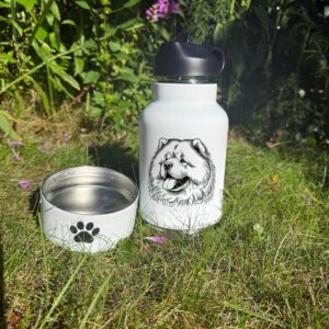 Chow Chow, Clumber Spaniel or Cockapoo Custom Pet Portrait Bottle and bowl