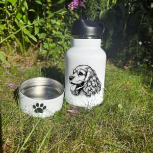 Cocker Spanie, Collie or Coton de Tulear Custom Pet Portrait Bottle and bowl