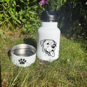 Dandie Dinmont Terrier, Doberman Pinscher, Dogo Argentino  Custom Pet Portrait Bottle and bowl