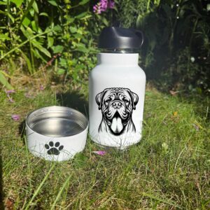 Dogue de Bordeaux, Dutch Shepherd or English Cocker Spaniel  Custom Pet Portrait Bottle and bowl