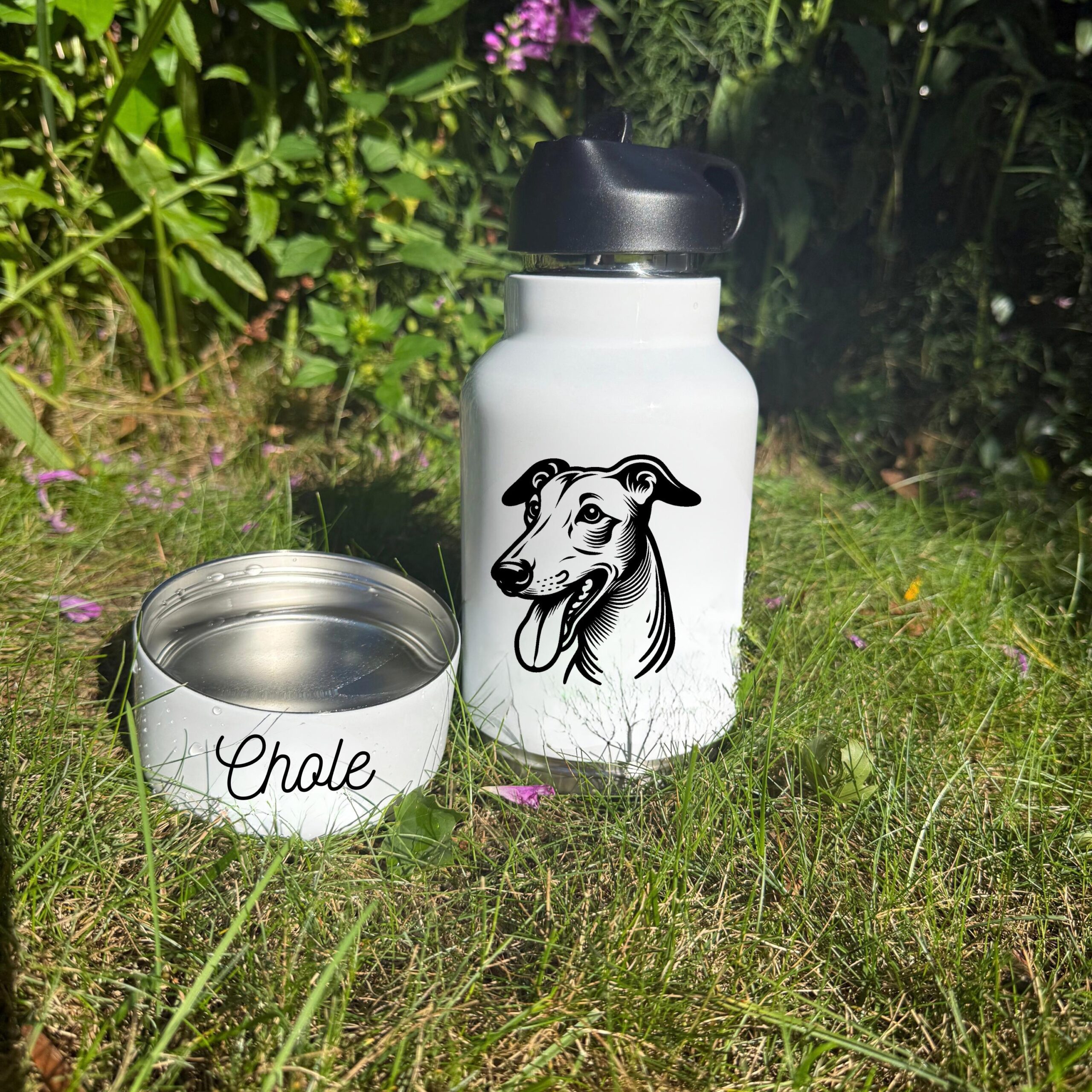 Great Pyrenees, Greater Swiss Mountain or Greyhound Custom Pet Portrait Bottle and bowl - Image 2