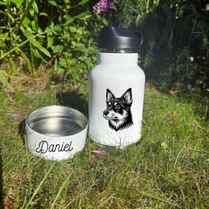Alternative view of Lakeland Terrier, Lancashire Heeler or Leonberger Custom Pet Portrait Bottle and bowl