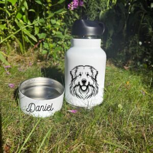Alternative view of Manchester Terrier, Maremma Sheepdog or Mastiff  Custom Pet Portrait Bottle and bowl