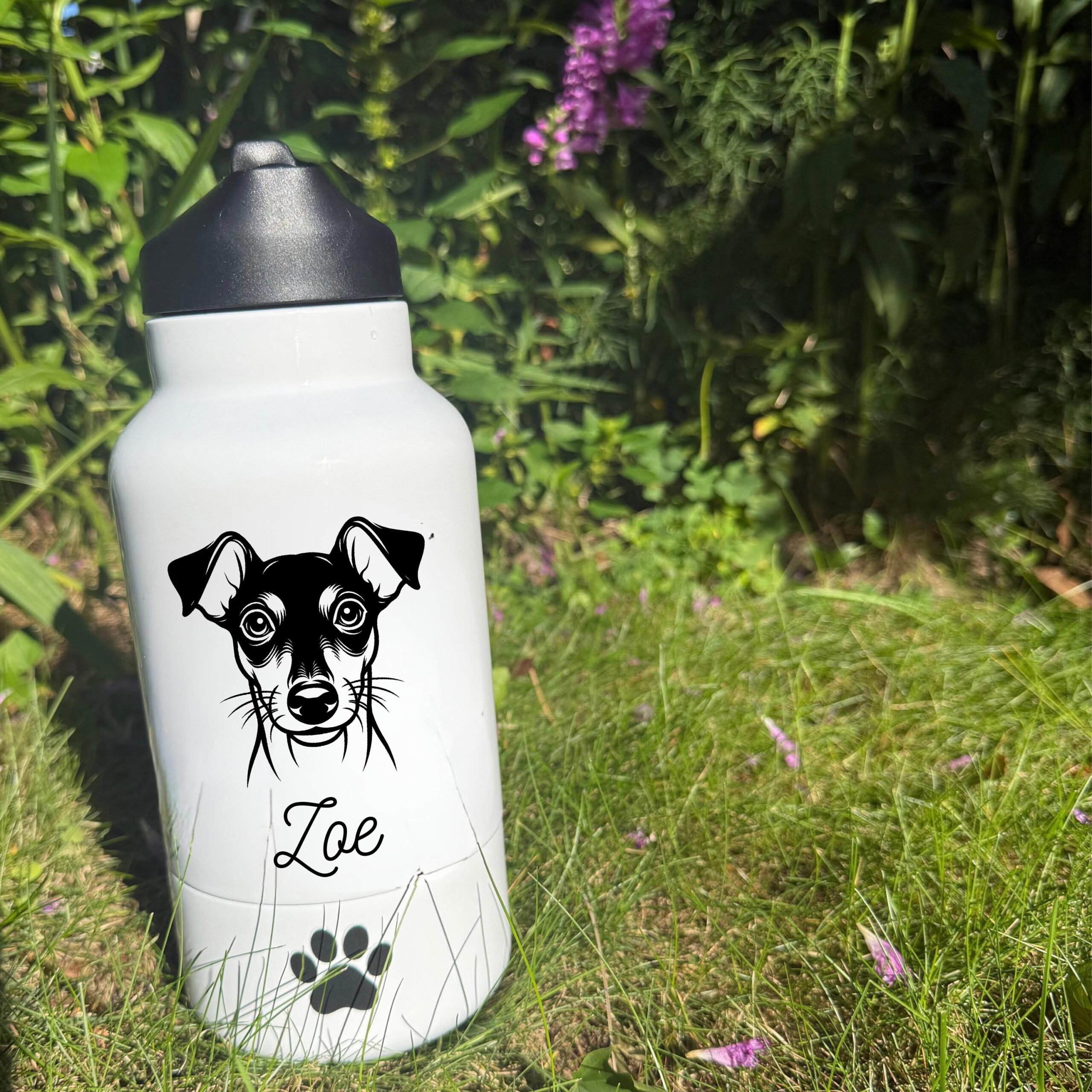 Miniature Bull Terrier, Miniature American Shepherd or Miniature Pinscher Custom Pet Portrait Bottle and bowl - Image 3