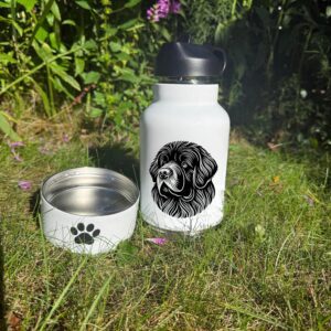 Newfoundland, Norfolk Terrier & Norwegian Buhund Custom Pet Portrait Bottle and bowl