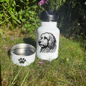 Alternative view of Nova Scotia Duck Tolling Retriever, Old English Sheepdog or Otterhound Custom Pet Portrait Bottle and bowl