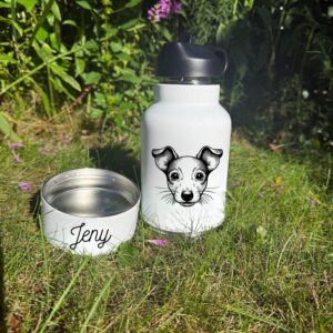 Alternative view of Pyrenean Shepherd, Rat Terrier or Redbone Coonhound Custom Pet Portrait Bottle and bowl
