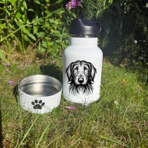 Schipperke, Scottish Deerhound  or Scottish Terrier Custom Pet Portrait Bottle and bowl