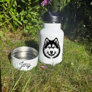 Alternative view of Shih Tzu, Siberian Husky or Silky Terrier Custom Pet Portrait Bottle and bowl