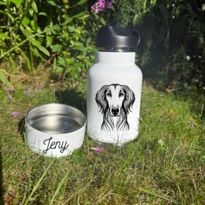 Alternative view of Skye Terrier, Sloughi or Small Munsterlander Pointer Custom Pet Portrait Bottle and bowl