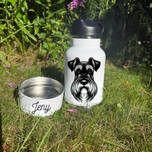 Alternative view of Staffordshire Bull Terrier, Standard Schnauzer or Sussex Spaniel Custom Pet Portrait Bottle and bowl