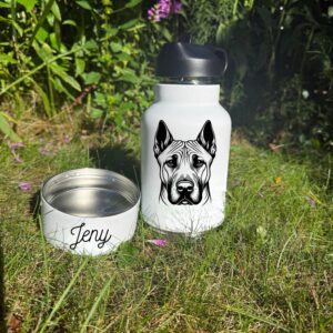 Alternative view of Swedish Vallhund,  Thai Ridgeback or Tibetan Mastiff Custom Pet Portrait Bottle and bowl