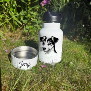 Alternative view of Tibetan Spaniel, Tibetan Terrier or Toy Fox Terrier Custom Pet Portrait Bottle and bowl